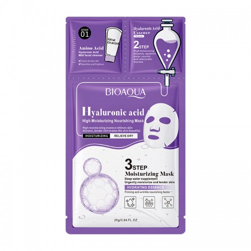 Увлажняющая трехступенчатая система для ухода за кожей лица с гиалуроновой кислотой Bioaqua Hyaluronic Acid