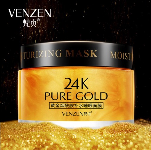 Несмываемая ночная маска с ниацинамидом и нано-золотом Venzen 24K Pure Gold Mask, 120 гр.