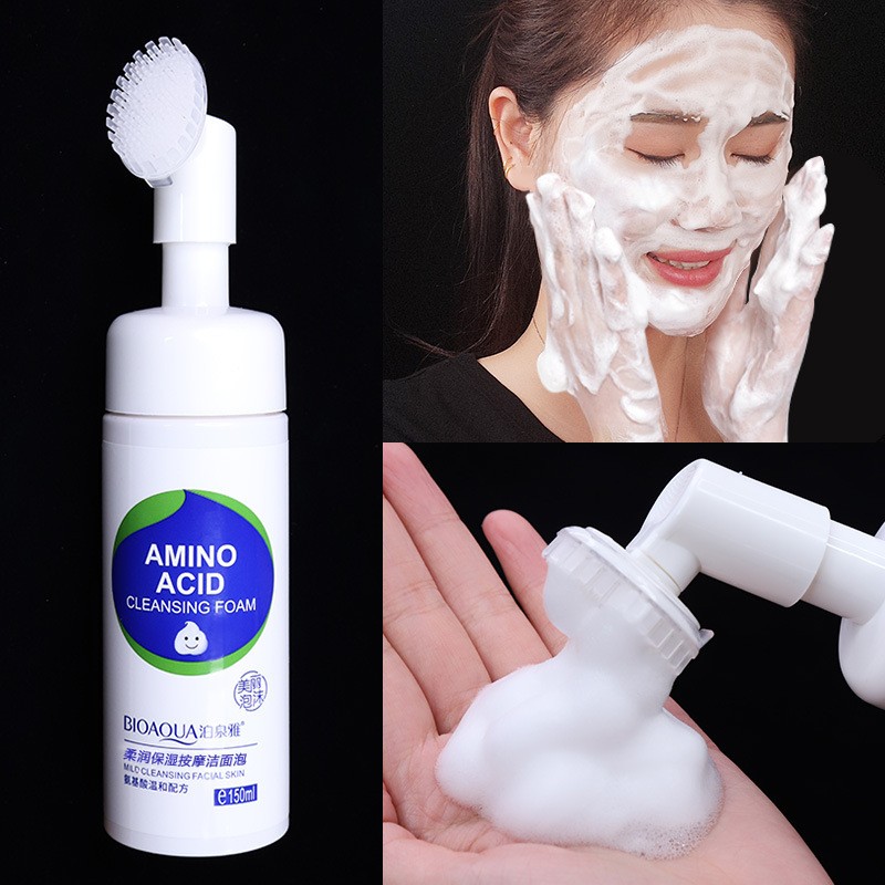 Пенка-мусс для умывания с аминокислотами с силиконовой щеточкой Bioaqua Amino Acid Cleansing Foam, 150 мл.