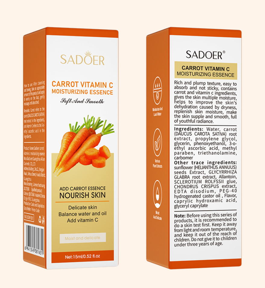Сыворотка с экстрактом моркови и витамином С, улучшающая цвет лица SADOER Carrot Vitamin C Moisturizing Essence, 15 мл.