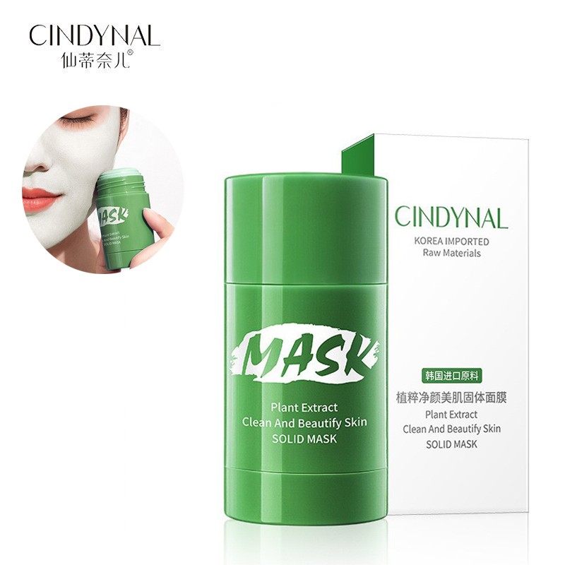 Твердая очищающая маска с экстрактом зеленого чая и центеллы в стике CINDYNAL, 40 гр.