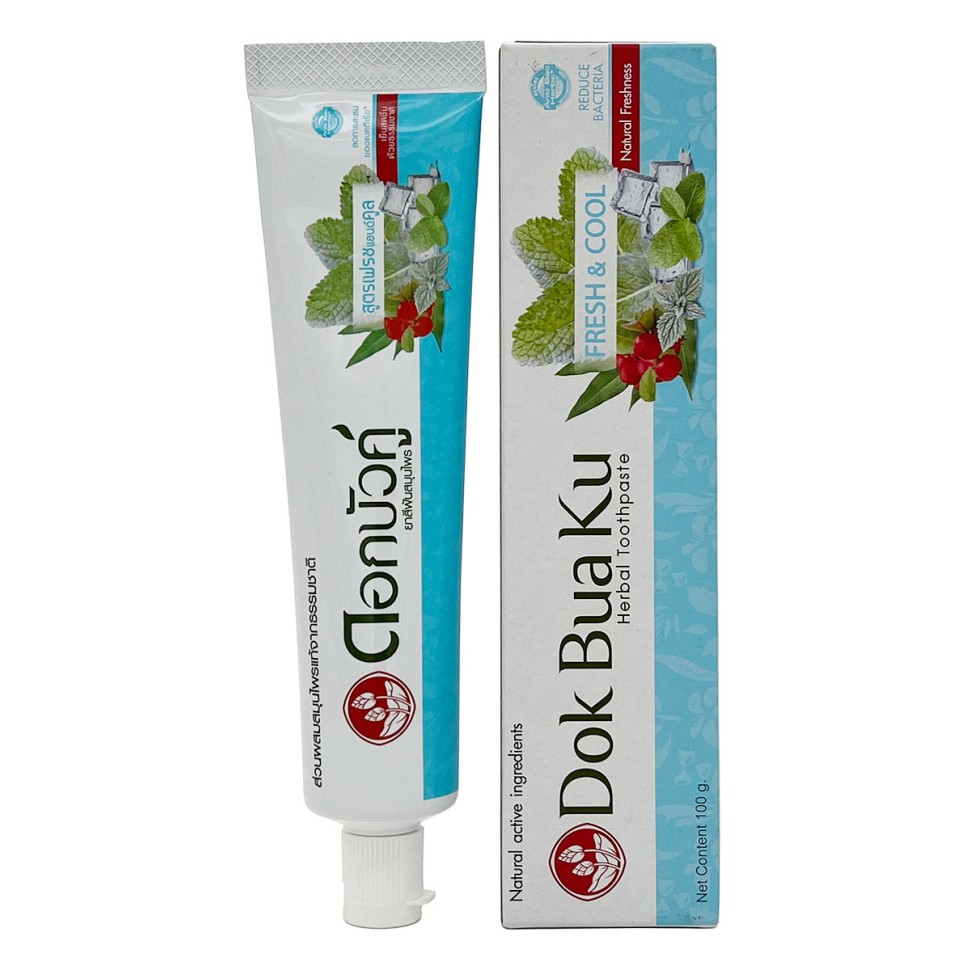 Зубная паста растительная с травами "Свежесть и прохлада" Dok Bua Ku Herbal Toothpaste Fresh & Cool, 40 гр. Таиланд
