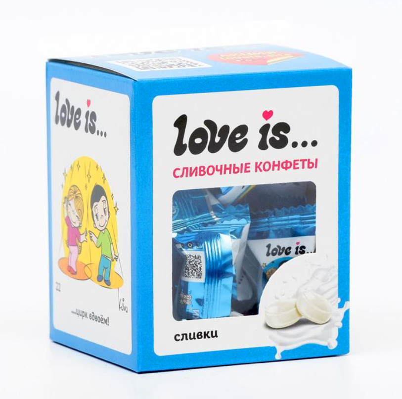 Жевательные сливочные конфеты Love is со вкусом СЛИВОК + 4 наклейки, 105 гр. 