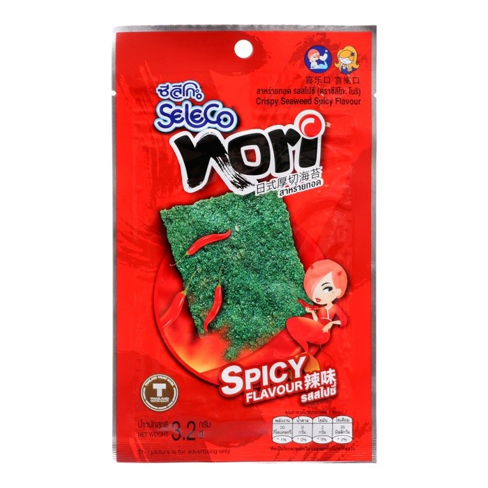 Острые чипсы из морской капусты Seleco, 3,2 гр. Таиланд. 5003