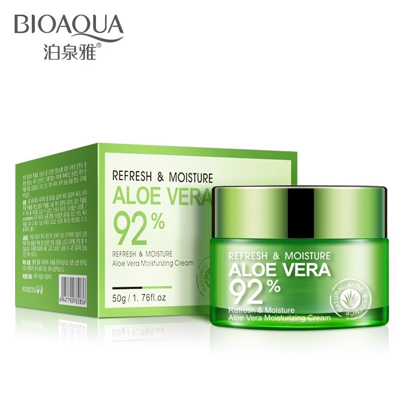 (ЗАМЯТА КОРОБКА) Крем для лица увлажняющий с соком Алоэ BioAqua Aloe Vera 92%, 50 гр.