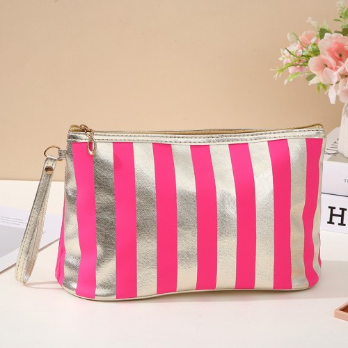 Косметичка большая непромокаемая в полоску, размер 22*15,5*9 см. Цвет: РОЗОВЫЙ