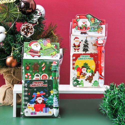 Канцелярский набор "Новогодний" (Ручка 10 цветов + Блокнот + Наклейки)