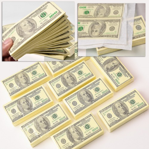 Салфетки сервировочные "ПАЧКА ДОЛЛАРОВ" 3 слоя, 10 штук, 33х33 см. 