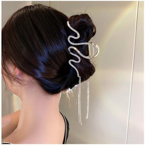 Краб для волос металлический сверкающий Змейка с Цепочками Цвет: ЗОЛОТО