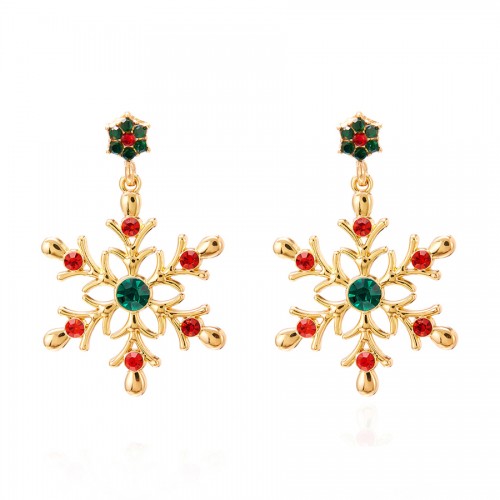 Серьги-снежинки 4 см. Цвет: Золото и Цветные кристаллы