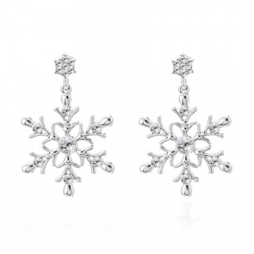 Серьги-снежинки 4 см. Цвет: Серебро и Прозрачные кристаллы