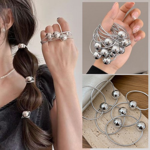 Набор резинок для волос 5 штук с шариком СЕРЕБРО