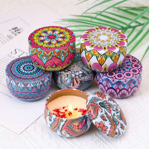 Свеча ароматическая в банке на соевом воске с эфирными маслами, 80 гр. (ЦВЕТ СЛУЧАЙНЫЙ)