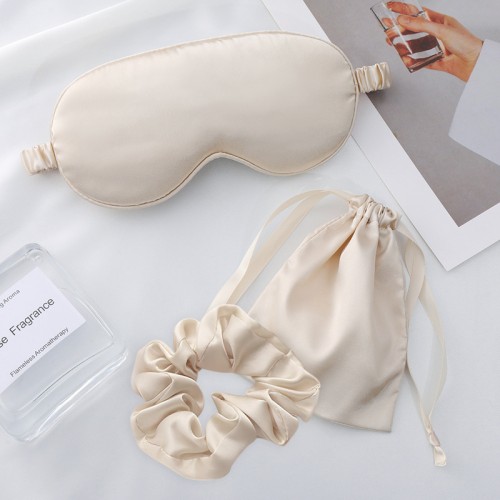 Набор: Маска для сна + Резинка для волос + Мешочек для хранения. КРЕМОВЫЙ
