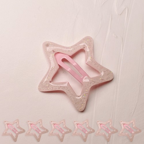 Заколки звездочки «клик-клак» с блестками 6 шт. Цвет: СВЕТЛО-РОЗОВЫЙ