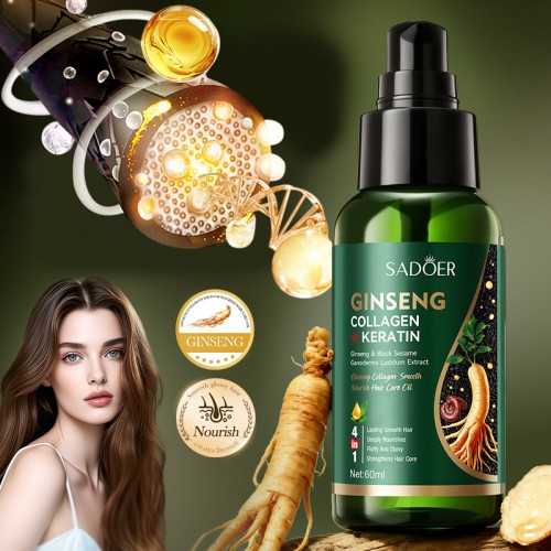 Масло для волос с женьшенем, кератином и коллагеном Sadoer, 60 мл.