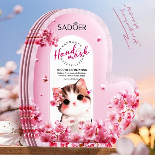 Увлажняющая маска-перчатки для рук с экстрактом Сакуры и ниацинамидом Sadoer, 1 пара. 
