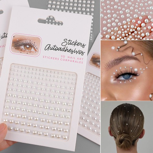 Жемчужины самоклеящиеся для лица, тела и волос. 165 штук, 4 размера.