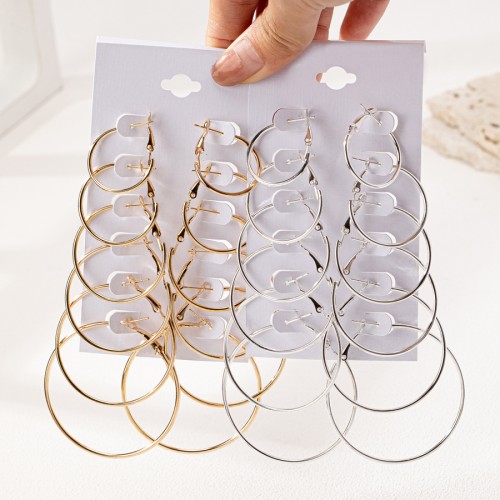 Серьги-кольца 6 пар разного диаметра