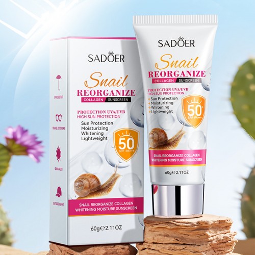Солнцезащитный крем для лица и тела с улиткой и коллагеном SPF50 Sadoer, 60 гр.