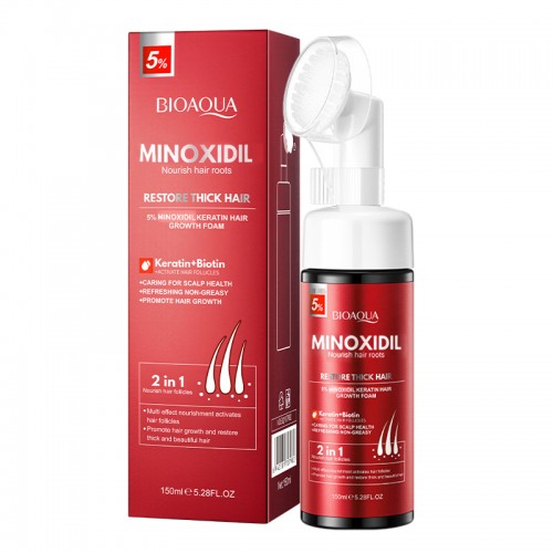 Пенка против выпадения волос с массажной насадкой для корней Миноксидил 5% Bioaqua, 150 мл.
