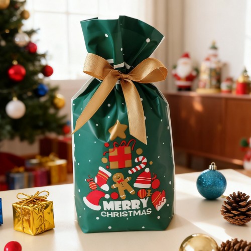 Пакет новогодний с атласной лентой для подарков и конфет 23*15 см. Merry Christmas