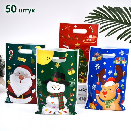 Набор подарочных пакетов 50 штук 25*16 см. Микс рисунков