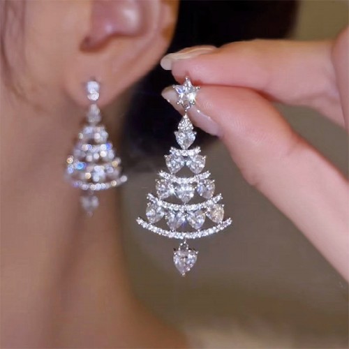 Серьги "Ёлочки" со камнями, 4,6 см.