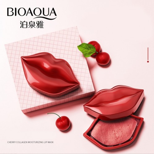 (Немного подтекшая коробка) Патчи для губ с вишней Bioaqua Cherry Collagen Moisturizing Essence Lip Film, 20 шт.
